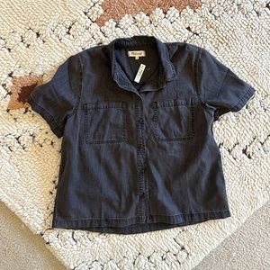 MADEWELL Denim Oversized Ex-Boyfriend Short-Sleeve Shirt, Lunar Wash, XL (NWT)